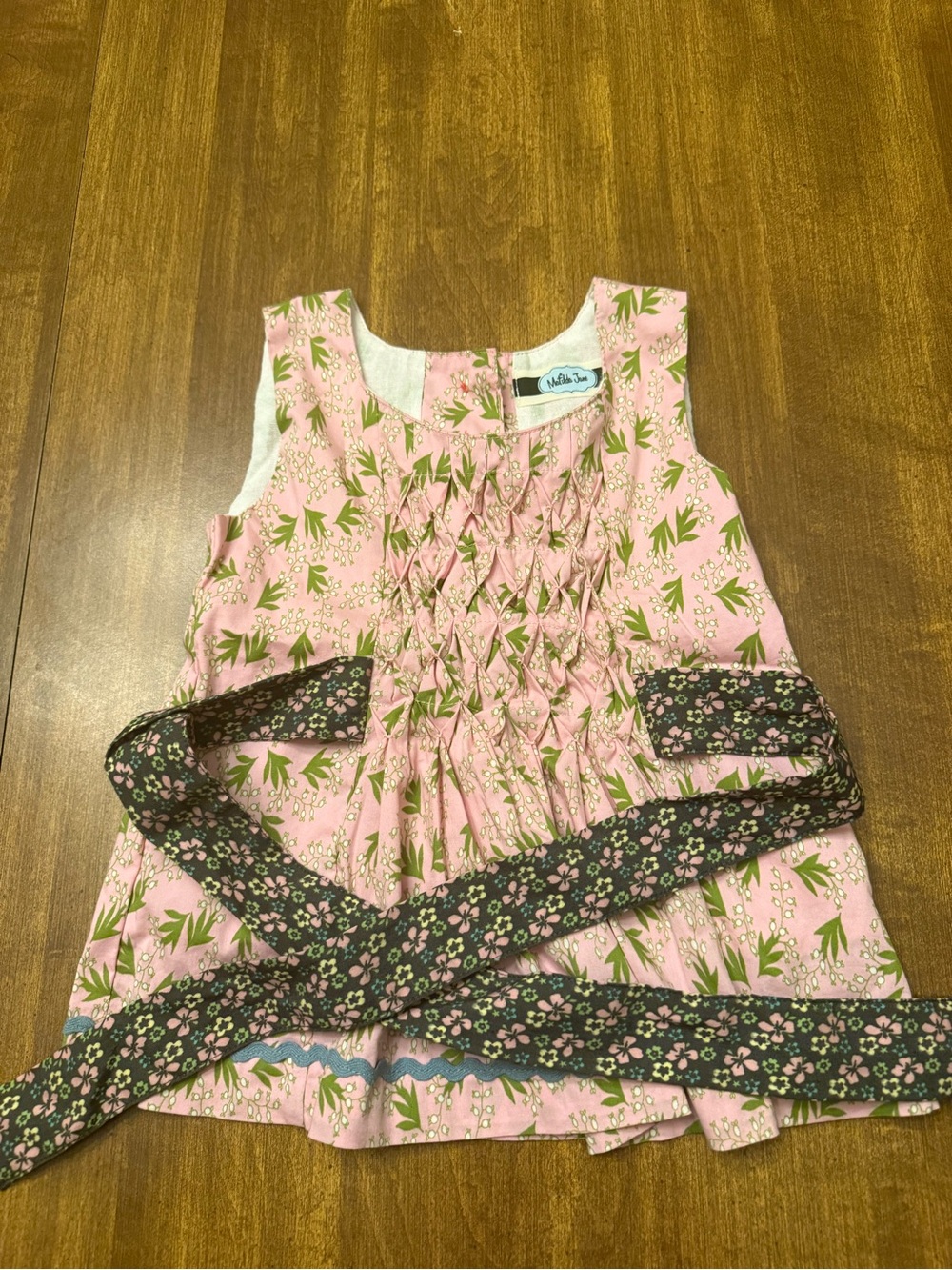 Matilda Jane Pink Floral Smocked Tank with Dark Floral Sash
